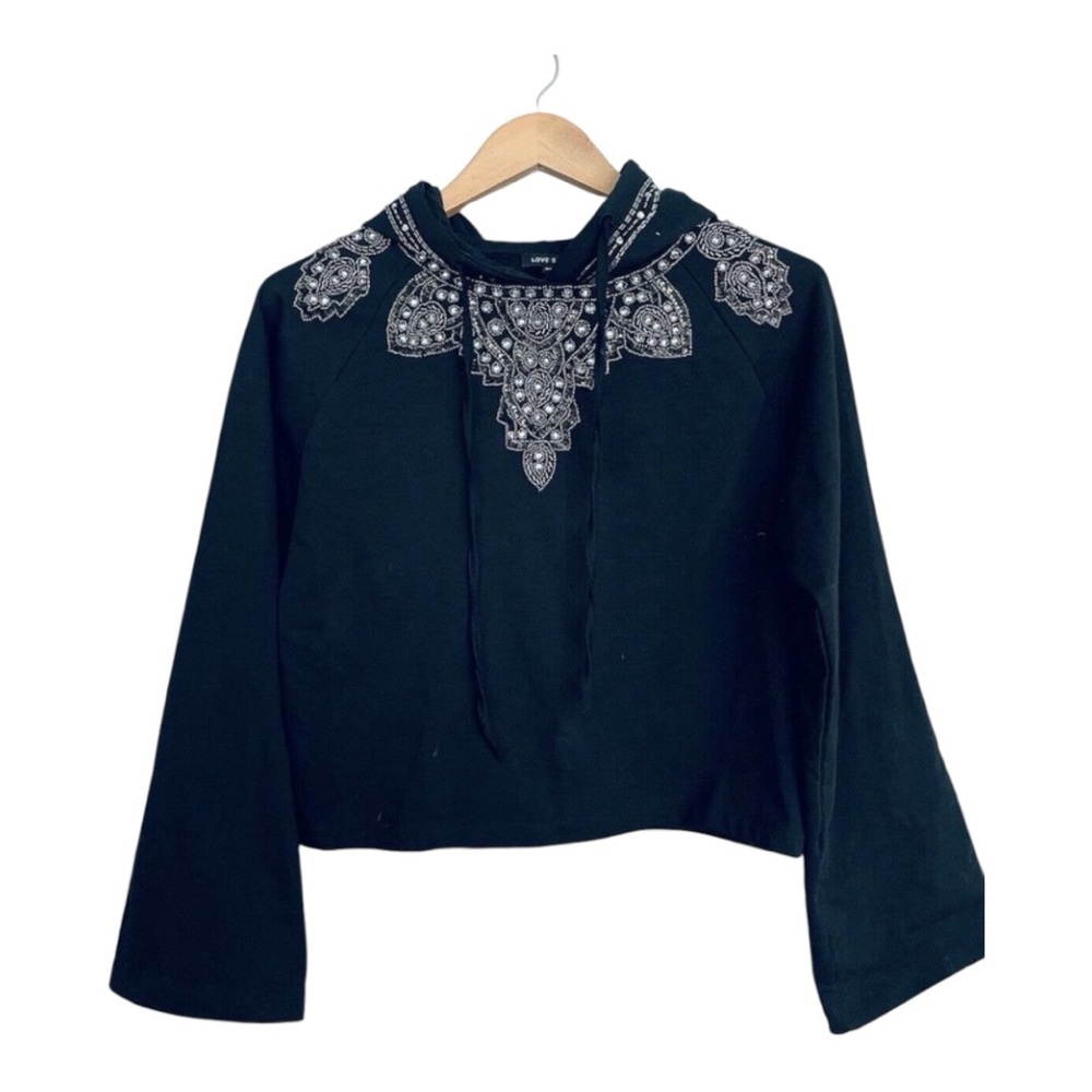 Anthropologie Love Sam Black Beaded Embellished pullover hoodie S
